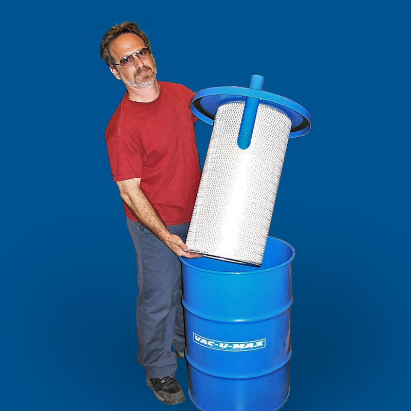 Extra large safety filter and collection drum